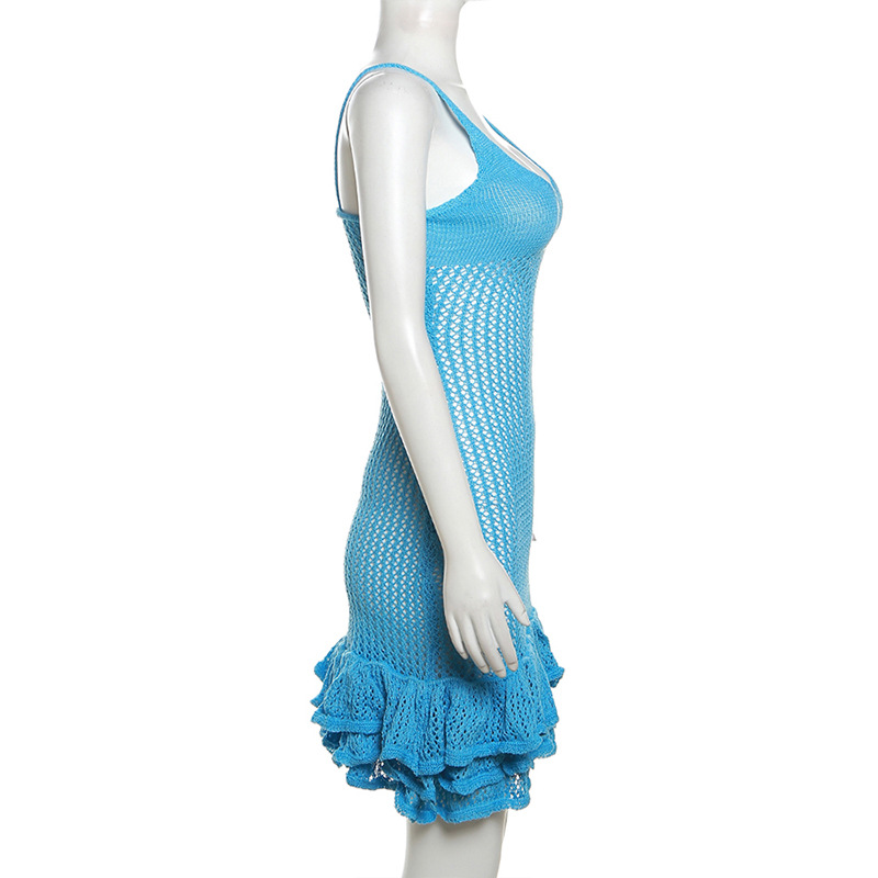 2024 Abito da donna nuovo sexy con bordo auricolare in legno cavo, lavorato a maglia, con fascia avvolgente_voghion.com