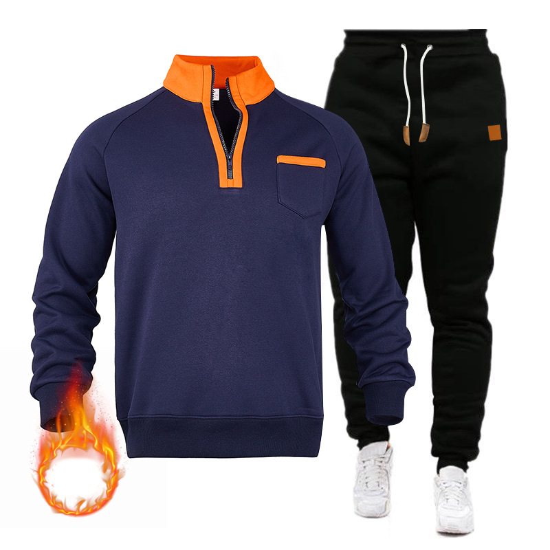 Herbst und Winter Herren Sportswear Anzug Stehkragen Pullover Half Zip Fleece Hoodie_voghion.com