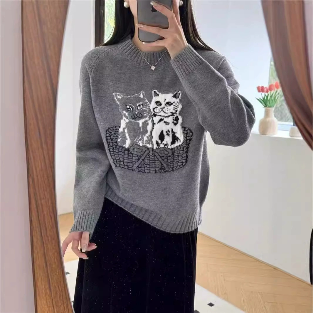 Демисезонный вязаный свитер с круглым вырезом,oversize, повышенной толщины