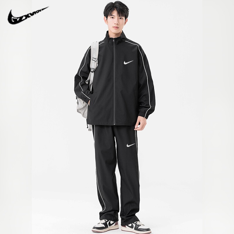 New spring and autumn breathable cross-border sportswear men's set, trendy American-style jacket, casual loose two-piece set for men New spring and autumn breathable cross-border sportswear men's set, trendy American-style jacket, casual loose two-piece set for men