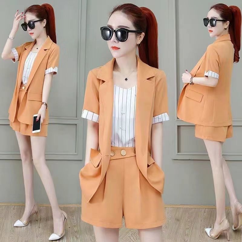 2024 New Small Suit Three-Piece Western Style Thin Elegant Short-Sleeved Shorts Suit Business Wear