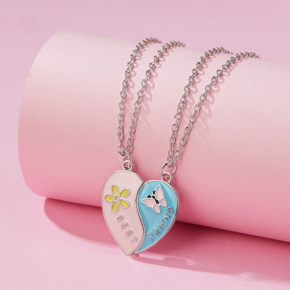 1 Set Quantity Cute Letter Heart Shape Flower Alloy Cable Chain Pendant Necklaces Wholesale