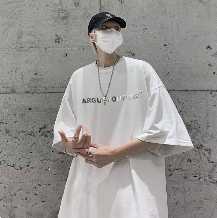 Maglietta corta estiva da uomo con maniche corte e spalle dritte e scritta in metallo, stile americano High Street_voghion.com