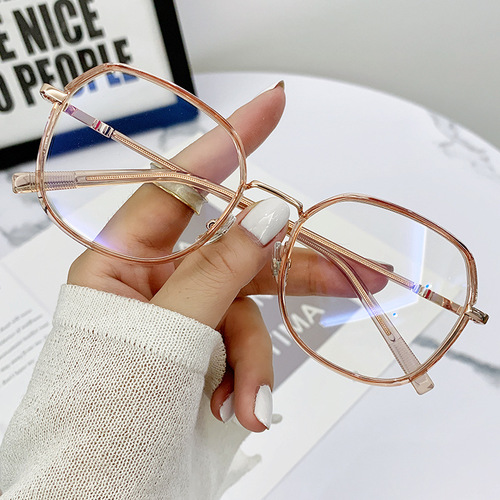 M2203 Polygonal Small Frame Shiny Frame Girls Without Makeup Internet Celebrity Flat Mirrors No Degree Can Be Matched With Myopia Glasses