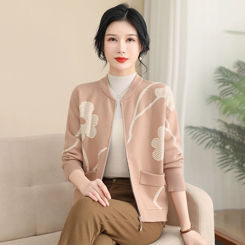 Мама весеннее пальто в западном стиле Благородный короткий вязаный кардиган 2024 Новый жакет для женщин среднего и пожилого возраста Топ
