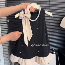 新款小香风挂脖裙子女宝夏装钉珠礼服公主裙女童儿童连衣裙夏季