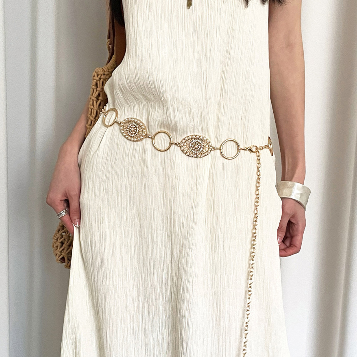 Cinturón de remache occidental retro estilo étnico femenino cinturón bohemio con falda pantalones con sello de cintura accesorios marrón