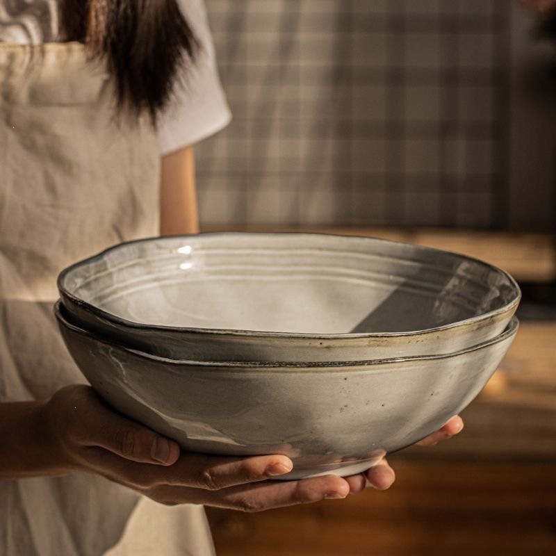 Japanese-style ceramic large soup bowl, conical bowl, large household noodle bowl, ramen bowl, solid color instant noodle bowl, large capacity ins bowl