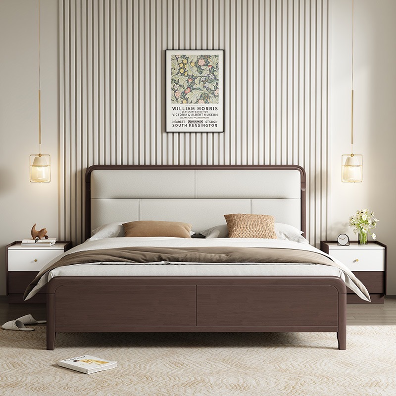 Moderno minimalista cama de madera maciza 1,8 m dormitorio principal cama doble 1,5 m dormitorio secundario cama individual de madera de goma cama de madera maciza