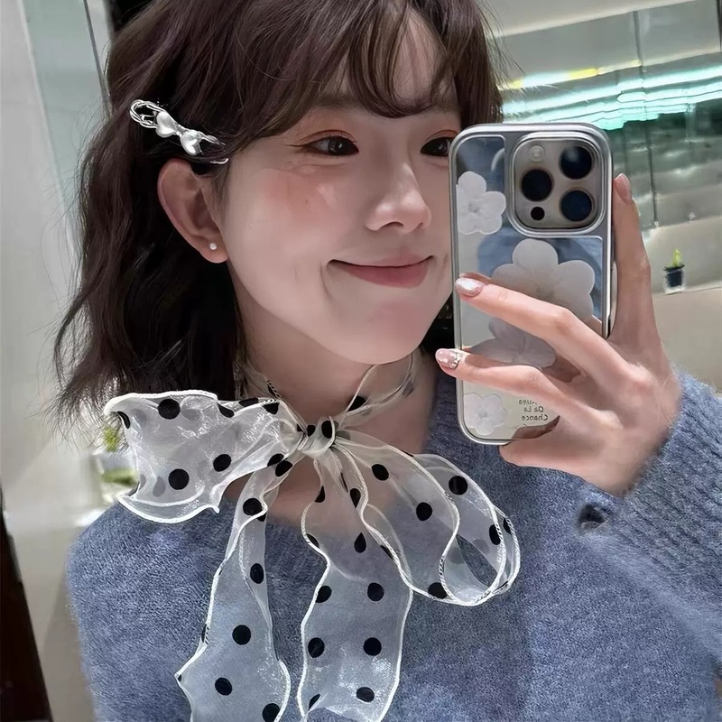 韓国蝶刺繍レースロングシルクスカーフ女性のための春と夏の新しいハイエンド多用途ネクタイネックアクセサリー|undefined