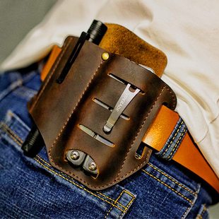 1153 Genuine Leather Edc Tactical Bag Tool Waist Bag Cross-Border Belt Tool Knife Storage Waist Hanging Cowhide Bag for Men