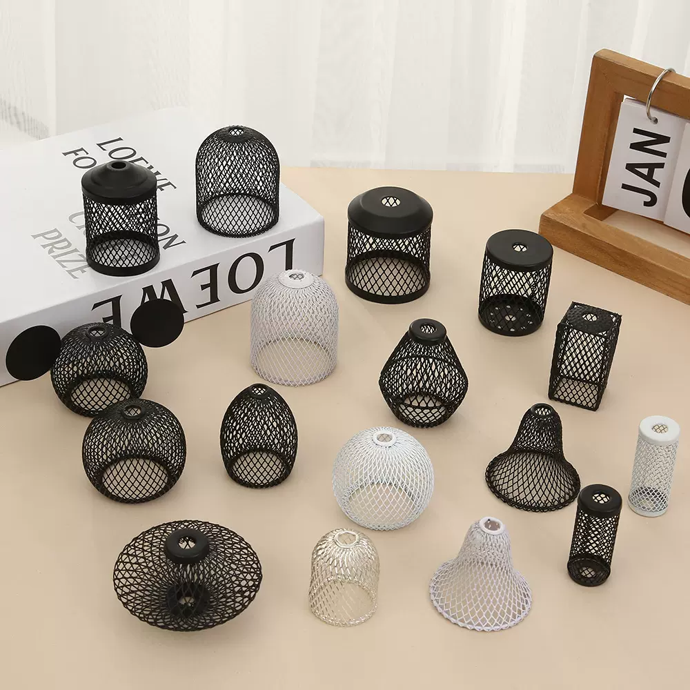 复古网布LED灯罩户外金属网格灯罩铁艺工艺黑色铁丝网灯罩灯饰配