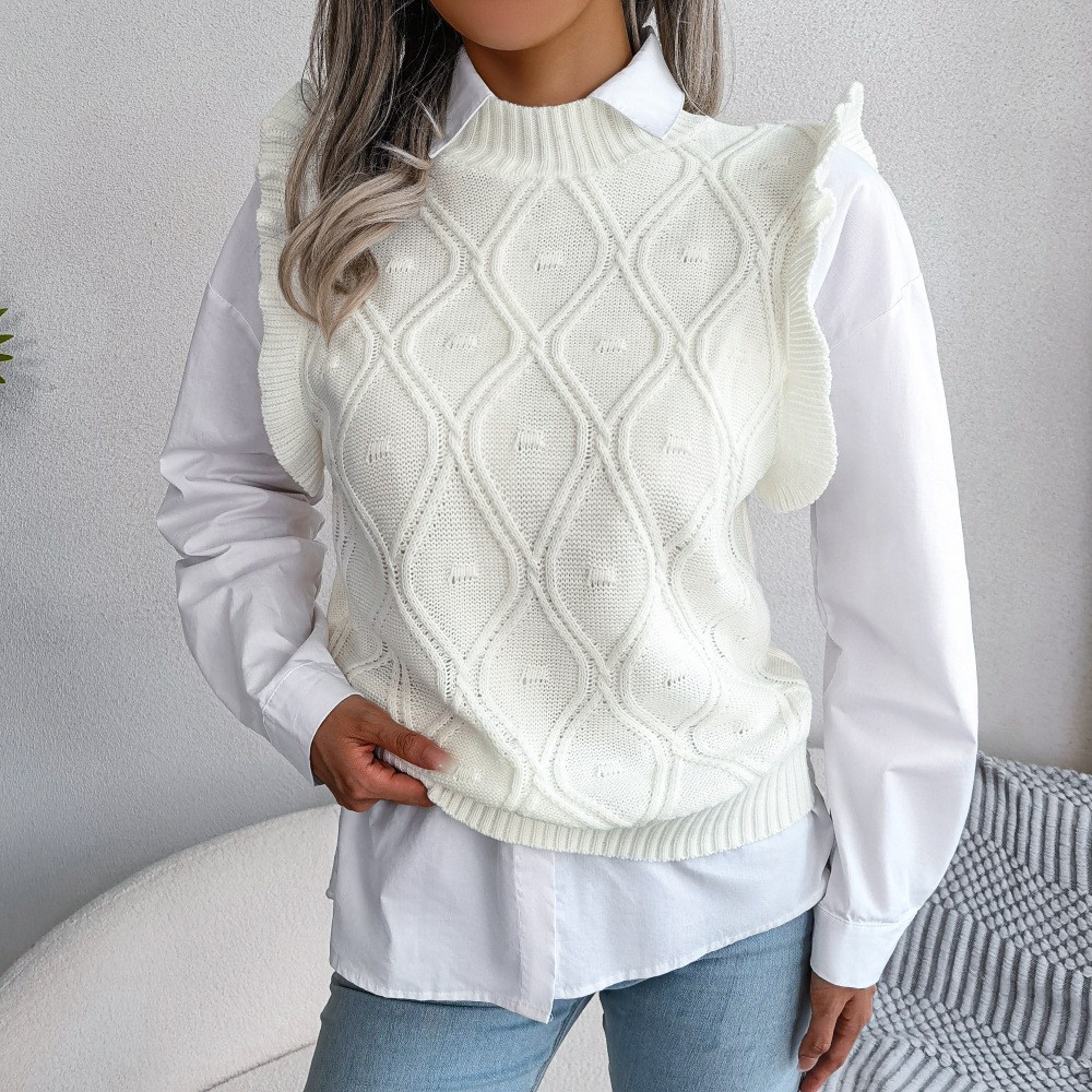 2022 Autumn/Winter Sleeveless Round Neck Solid Color Knit Sweater Women's Clothing, Brown Korean Style Pullover Loose Temperament Commuter