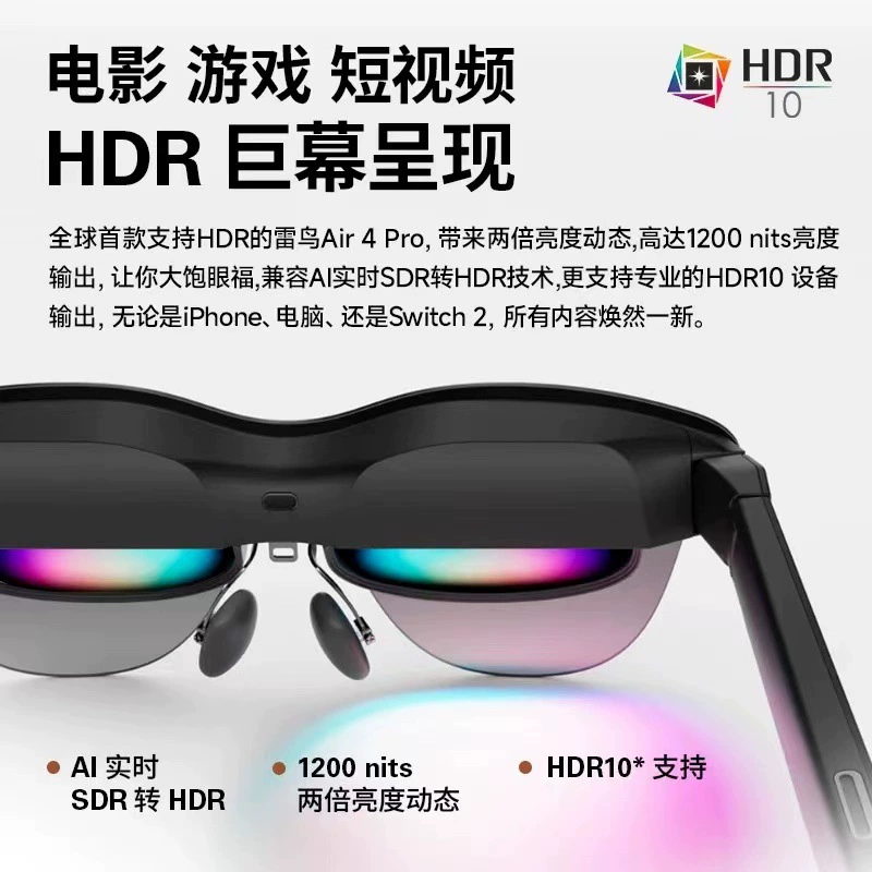 Умные AR-очки RayNeo Thunder Air4Pro — первые носимые XR-устройства с HDR10 для просмотра в высоком разрешении, черный дизайн