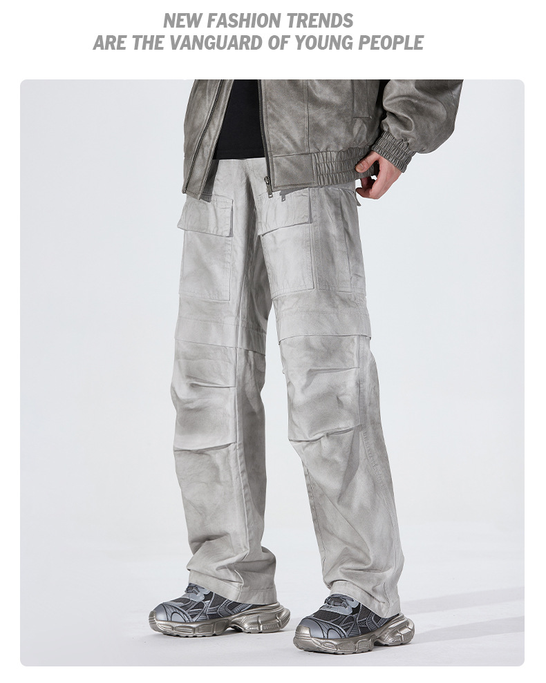 Abbigliamento maschile Abbigliamento maschile 2024 Tuta retrò americana Autunno e inverno Pantaloni dritti larghi multitasche tinti sporchi da uomo_voghion.com