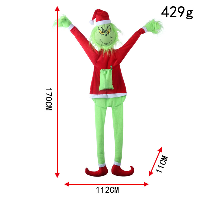 Decoración Navideña de Terciopelo con Diseño de Grinch Trepador de Pared, Disfraz de Grinch Verde Peludo, Adornos Navideños