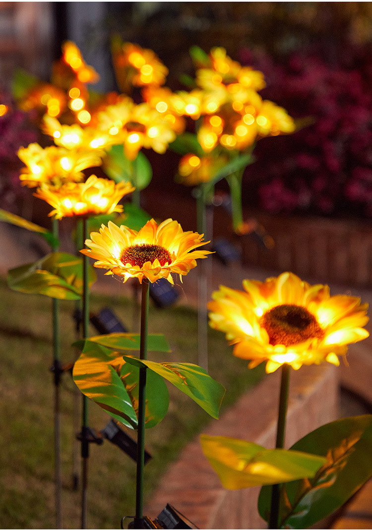 Zonne-energie LED-tuinverlichting met zonnebloemen - Set van 3, IP44 waterdicht, automatische verlichting van 6-12 uur, CE-gecertificeerd (ACE123), decoratieve buitenverlichting_voghion.com