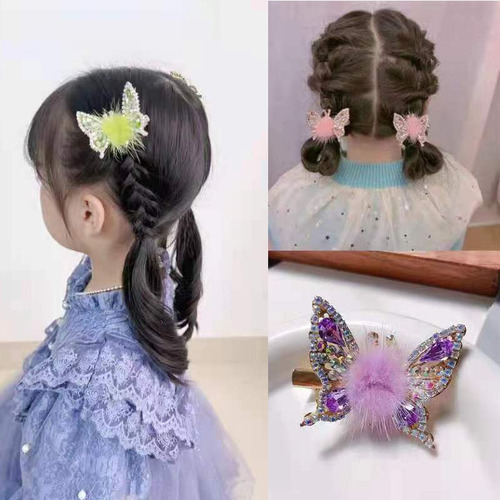 Children's Mink Hair Sweet Hair Clip Moving Butterfly Bangs Clip Side Clip Girls Duckbill Clip Top Clip Internet Celebrity Hair Clip
