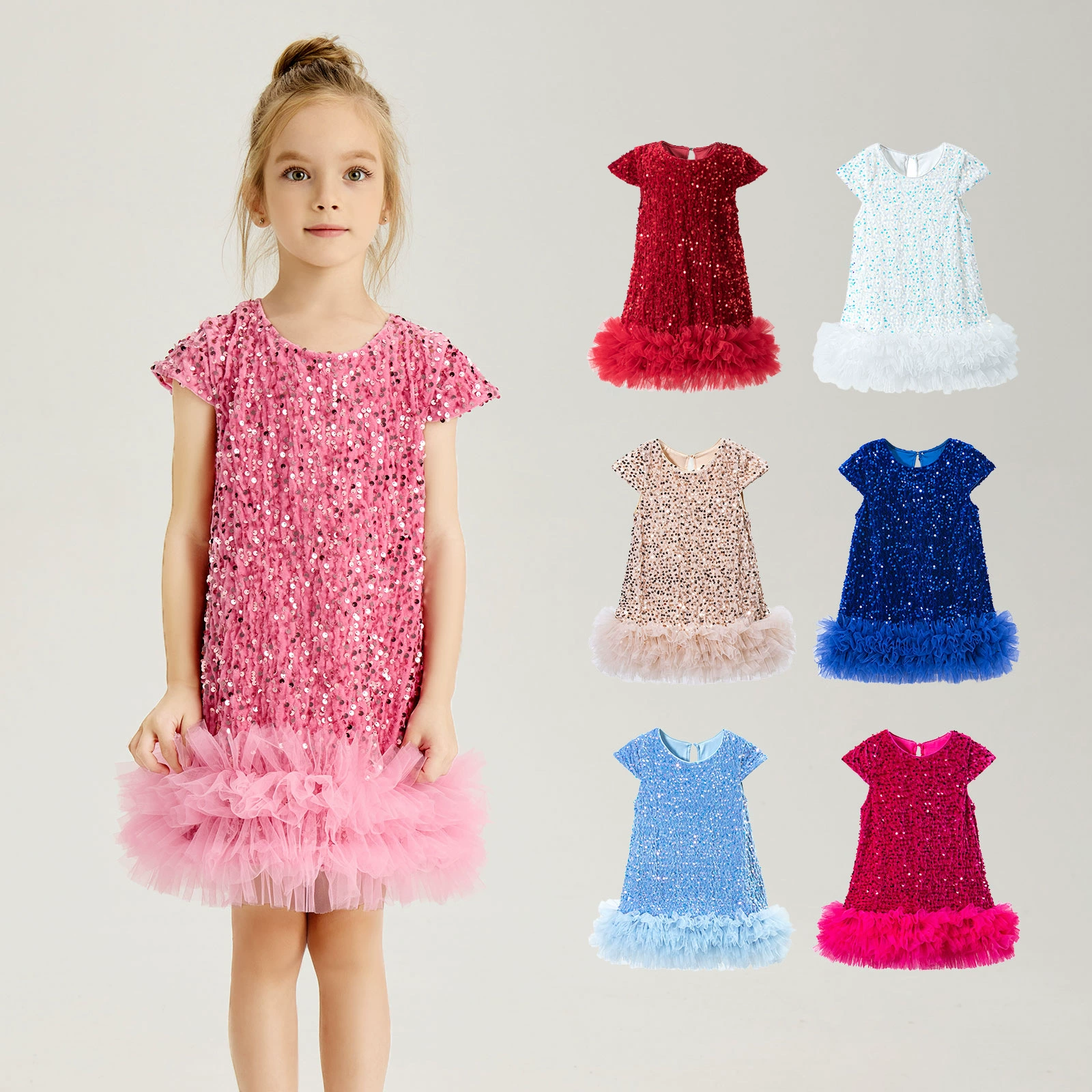 Детское платье-майка с пайетками для девочек, новинка 2025 года, рождественское, короткое, с коротким рукавом, детское платье принцессы для вечеринок