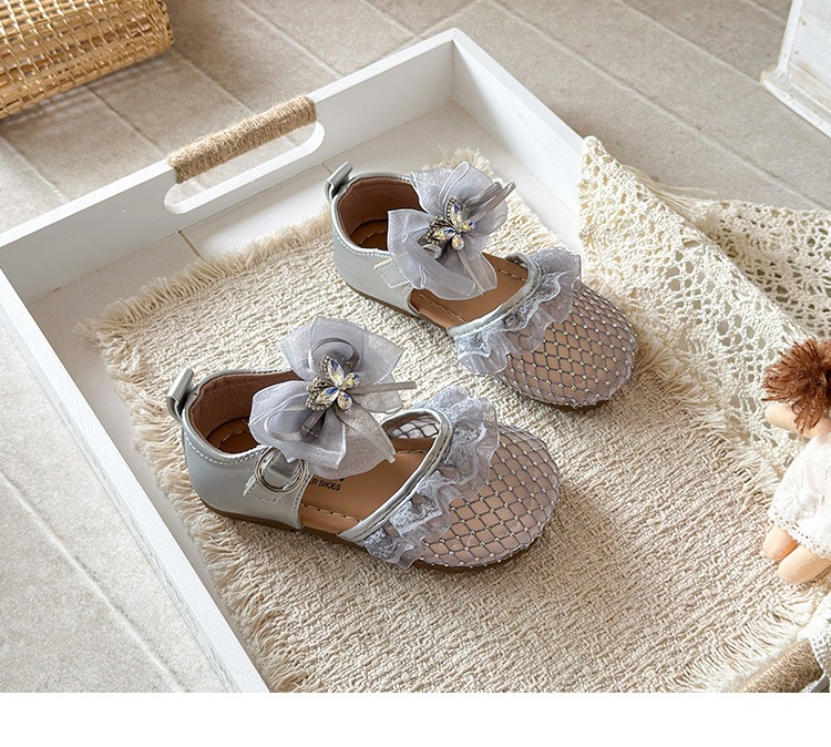 Sandali principessa argento per bambina stile coreano con fiocco_voghion.com