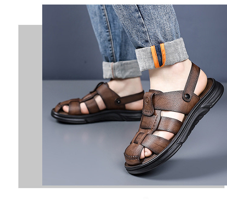 Dép sandal nam cỡ lớn mũi kín đế dày, giày đi biển kiêm dép lười đa năng — Màu nâu, màu vàng, màu đen chi tiết 19