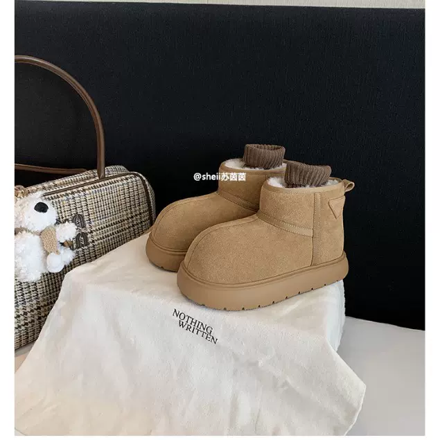 【葡萄妈同款】墩墩小奶包~保暖加绒厚底面包羊毛毛短靴女雪地靴