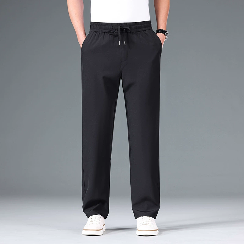 2025 новые брюки из ледяного шелка с эластичным поясом, прямые, тонкие, свободные, летние, дышащие, в спортивном стиле