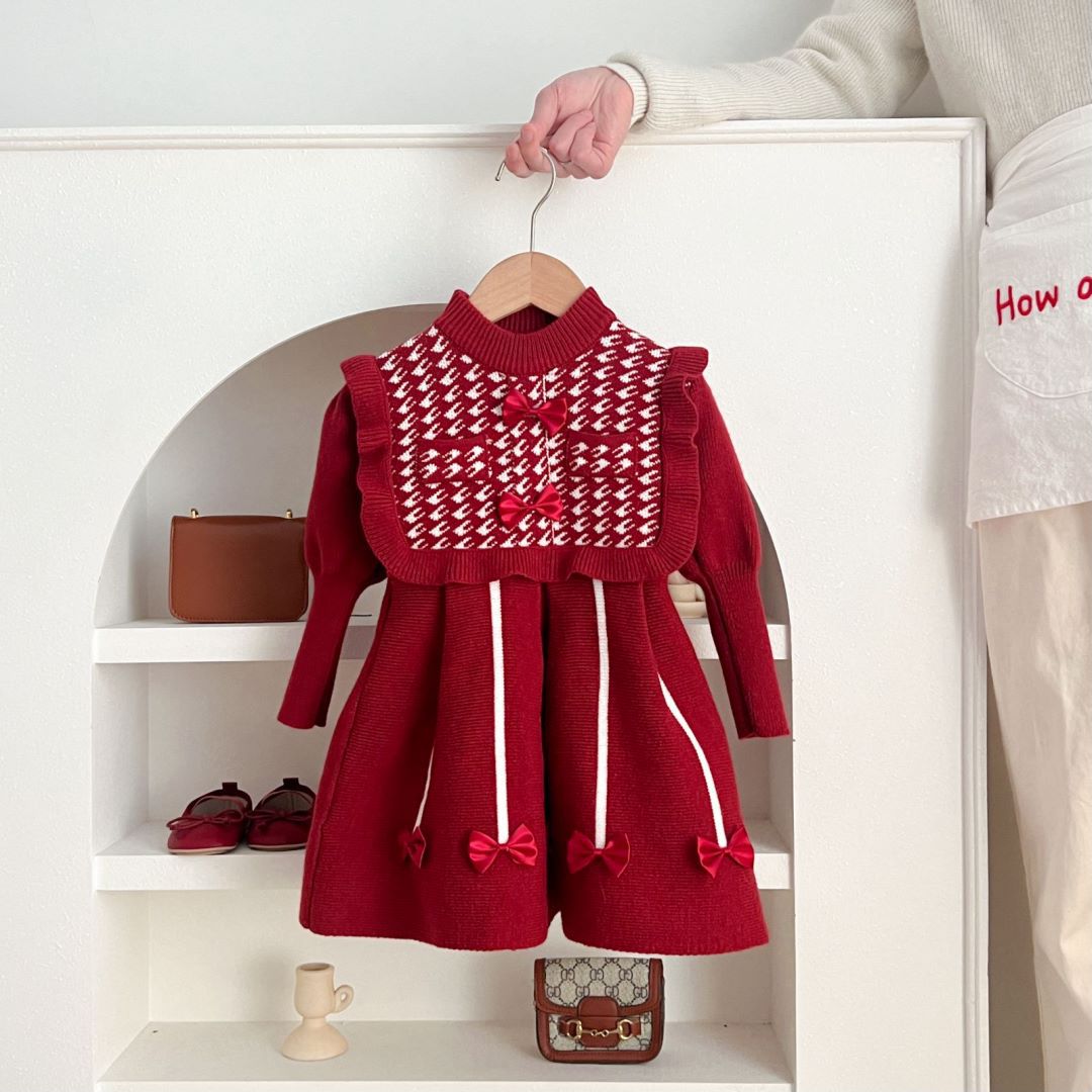 女童毛衣裙童装针织长裙2023秋冬新款小女孩洋气时尚加绒加厚新款