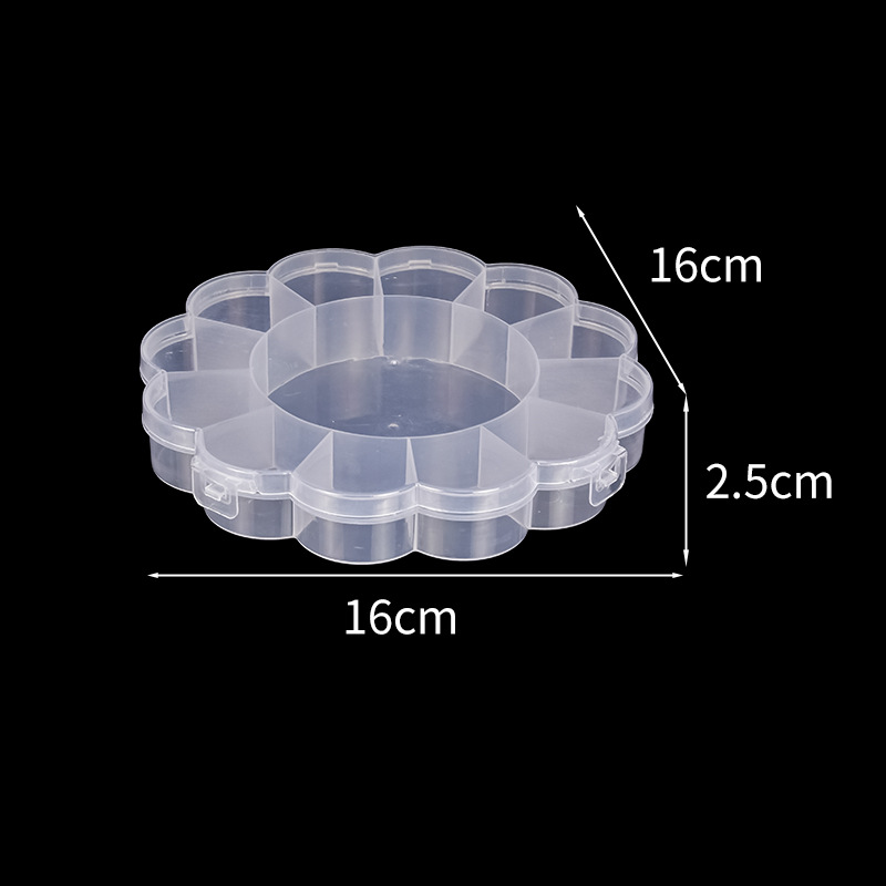 太阳花塑料盒13格固定蝴蝶形收纳盒饰品串珠桌面整理透明盒批发