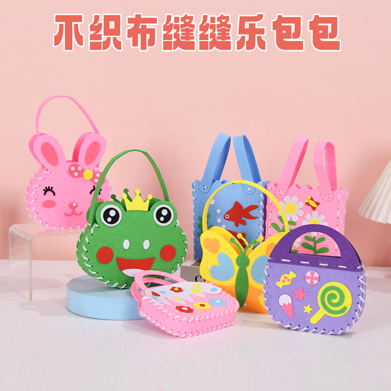 Bolso hecho a mano para niños Bolso de bricolaje no tejido Bolso de mensajero hecho a mano creativo de jardín de infantes Bolso de material de bricolaje Juguetes