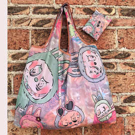 流行时尚超大容量可折叠超市购物袋卡通环保买菜包收纳袋大号手提