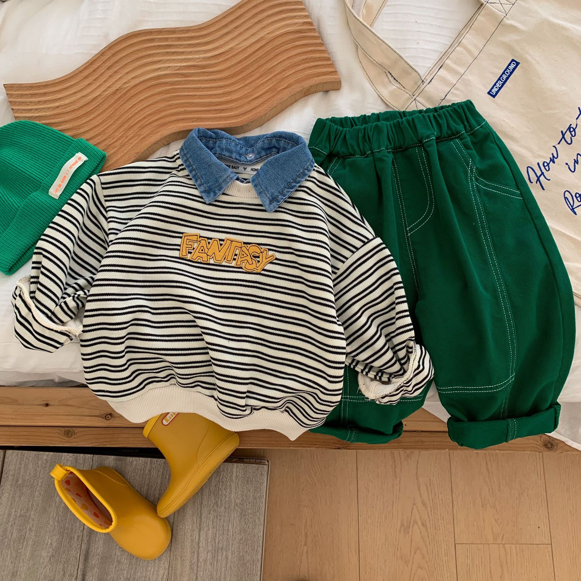 Felpa con cappuccio per bambini 2023 Bangcheng Autunno Ragazzi A Righe Cowboy Collo Con Cappuccio Bambino Casual Top C0213_voghion.com