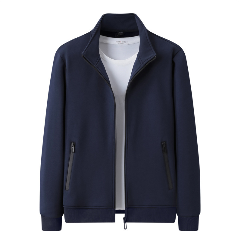 Spring and Autumn New Style 95 Cotton Men's Cardigan Sweater Plus Velvet Casual Sports Jacket Loose Stand Collar Jacket Manufacturer Wholesale