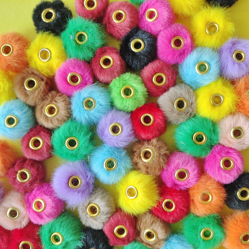 Soft Perforated Rabbit Fur Plush Ball 2cm Straight Hole Beads Loose Beads Spacer Beads Autumn and Winter DIY Mobile Phone Chain Jewelry Accessories