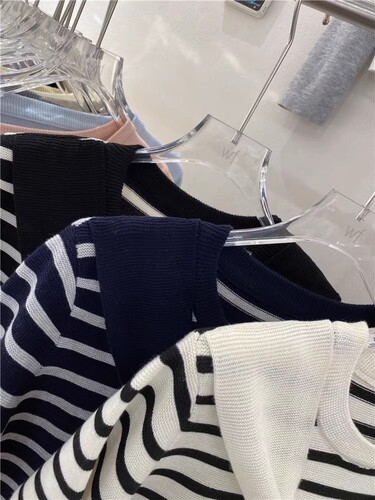 2976# Summer Loose Striped Chiffon Women's Short Sleeve Little Black Dress Inspired Design Felt Knit Top