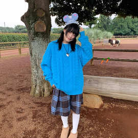 美式复古蓝色格子千禧风y2k甜辣妹花边可爱裤裙女2025春新款时尚