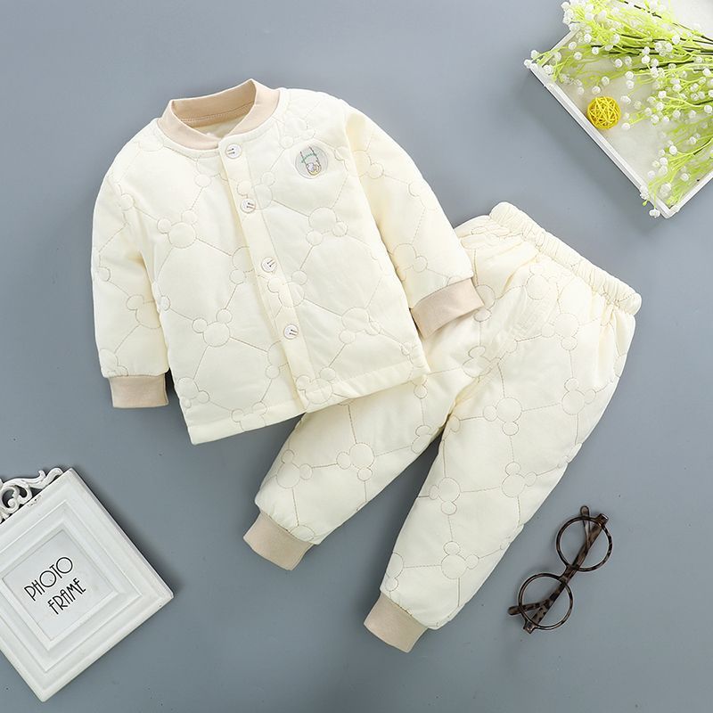 婴儿薄棉衣服秋冬季儿0-9-18个月夹棉衣宝宝保暖内衣棉套装