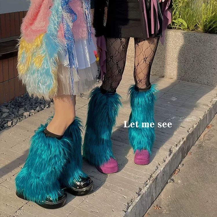 Хэллоуин Горячие ножки Millennium Y2K шерстяные носки длинные волосы сладкие ножные чехлы искусственный мех теплый чехол для ног