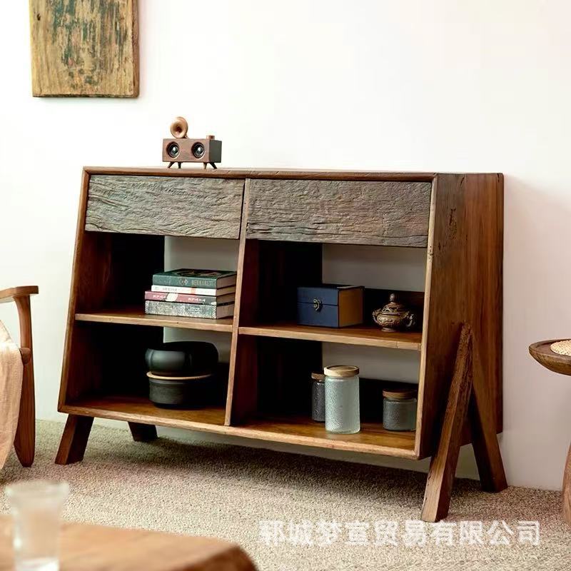 Wabi-Sabi Style Old Elm Wood Sideboard, Living Room Decoration, Small Multi-Purpose Cabinet, Display Shelf, Solid Wood Storage Cabinet, Bookshelf Side Cabinet