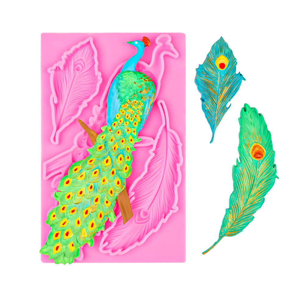 Molde de hojas de helecho de plumas de pavo real de chocolate fondant, molde de yeso de expansión de jabón hecho a mano de bricolaje, molde de decoración de pastel