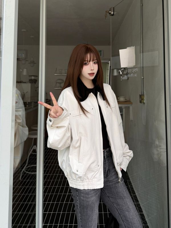 美式复古巴恩风翻领撞色短外套女秋季新款小众宽松休闲夹克上衣潮|undefined