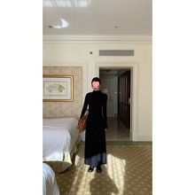 红人馆黑色连衣裙女秋冬2024新款超好看长裙气质法式长袖针织裙子
