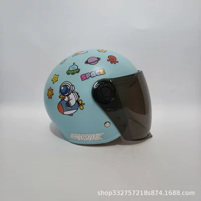 Motosiklet kaskı (dəbilqə) | Certified Electric Motorcycle Safety Helmet for Babies - aqua-blue-rocket-sunscreen-long-glasses-3c-children-1-6-years-old-wl07