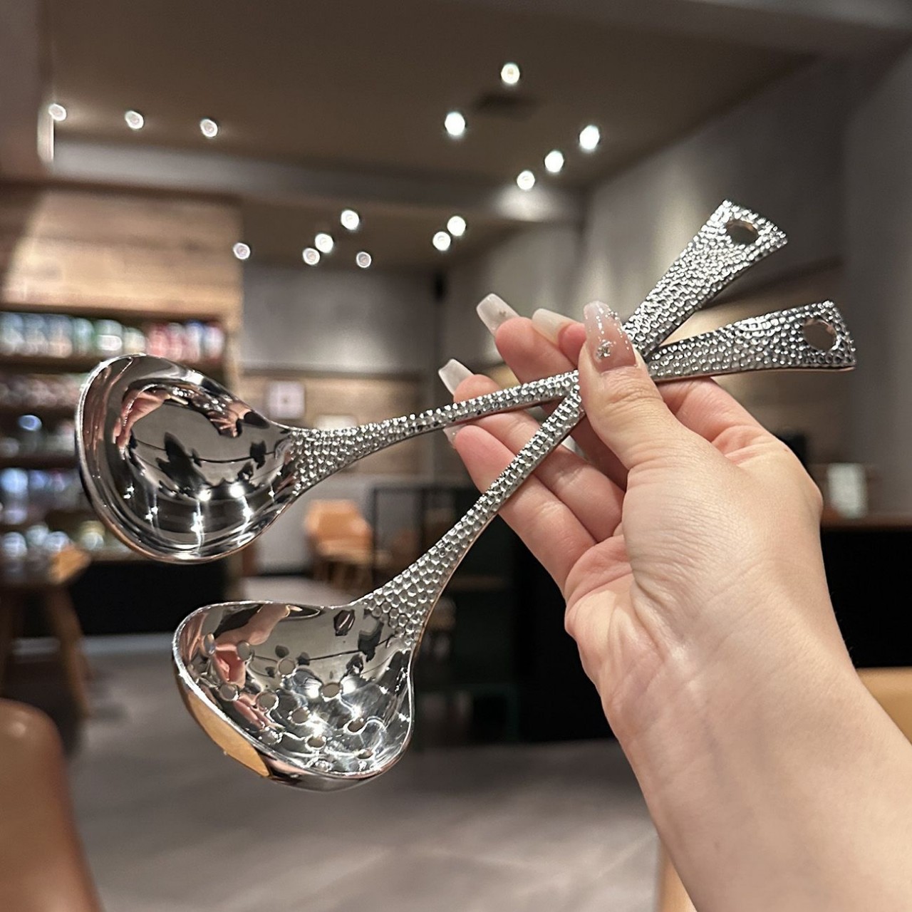 Stainless Steel Soup Spoon Colander Set High-Value Hammered Long-Handled Hot Pot Spoon Home Kitchen Soup Spoon Can Be Printed with Logo