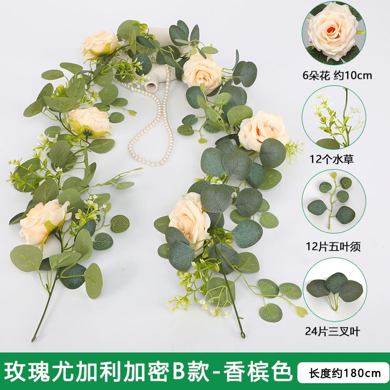 Artificial planta de ratán de eucalipto hojas de vid flor sinuosa Vid ins boda de plástico colgando vid flor decorativa flor falsa