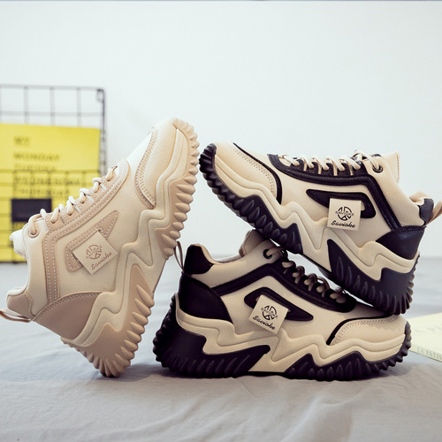 2024 Spring New Style Versatile Dad Shoes Women Thick Sole Height Sports Casual White Sneakers Fall