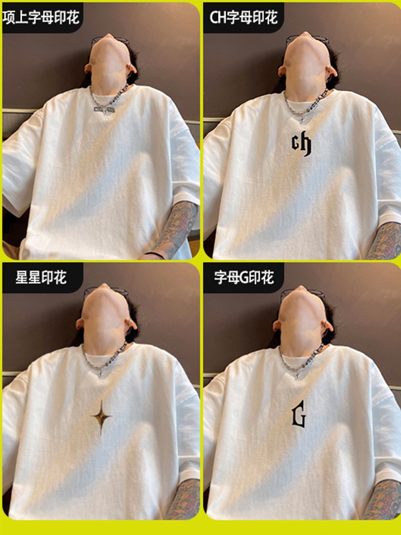 Marca de moda Otoño hombres de manga corta Camiseta de algodón de los hombres cuello redondo más tamaño de grasa suelta de manga corta azul oscuro 5 image 5