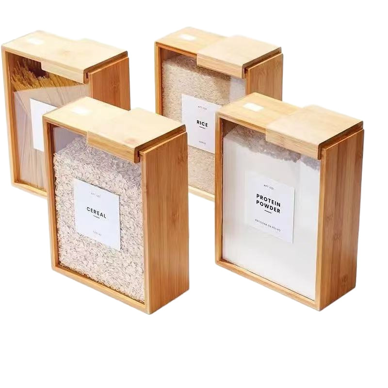 無垢材家庭用穀物収納ボックスキッチン木製食品収納ボックスモダンなシンプルな無垢材シリアルディスペンサー|undefined