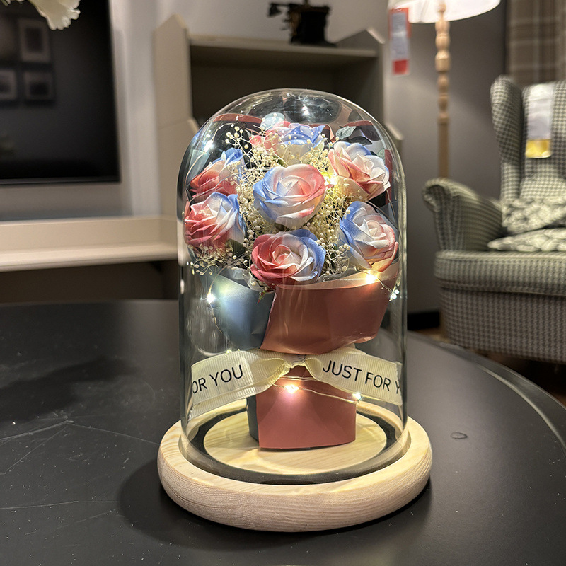 설산가루 - 고대 빨간색과 파란색 그라데이션 장미 7송이 - 무료 선물가방 + 축하카드 + 배터리 [완제품 발송]