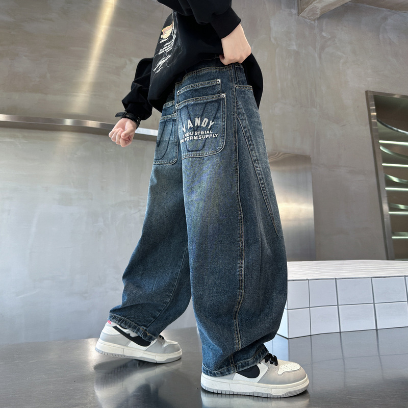 Children's Autumn Boys' Pants Spring and Autumn 2025 New Boys' Trousers Medium and Large Children's Loose Straight-Leg Jeans Autumn